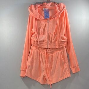 Peach Terry Cloth Hoodie & Shorts Set